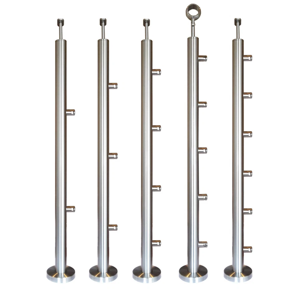 Edelstahl Pfosten Aufmontage mit Querstabhalter Geländer V2A Treppe 12mm Stab - Bild 1 von 4