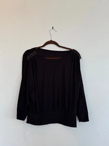 BHWM Black Long Sleeve Blouse with Gold Chain Shoulder Detail – Size M - Picture 1 of 2