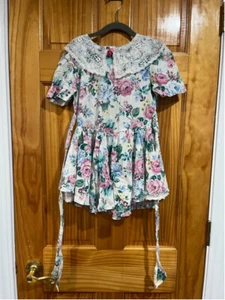 Vintage 90s SWAT Kids Girl’s Dress Floral Lace Circle Skirt Tie Back Size 6 - Picture 1 of 5