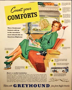 1949 Windhund Bus Druck Anzeige Frau im Bus Supercoach Komfortfunktionen - Bild 1 von 6