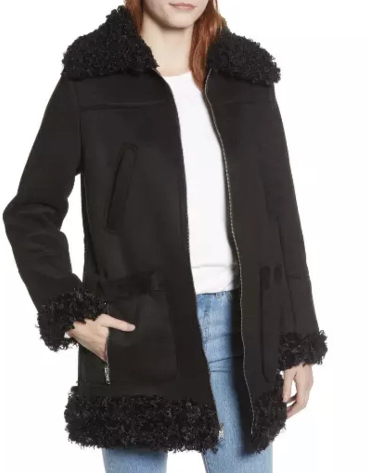 Sam Edelman Black Coat With Faux Shearling Trim Women's V7313 Size XS - Изображение 1 из 4