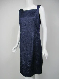 T TAHARI Navy Purple Colorblocked Puckered Satin Asymmetric Neck Sheath Dress 14 - Picture 1 of 3
