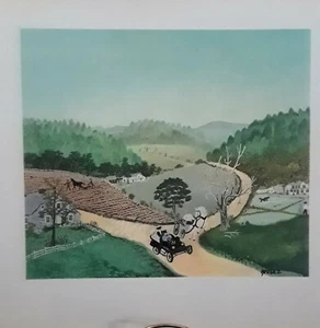 Grandma Moses, American Folk Art Print "CAR & HORSE" 1942  12x13 - Picture 1 of 1