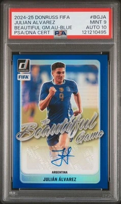 2024-25 Donruss JULIAN ALVAREZ BLUE Beautiful Game Auto #/99 Argentina PSA 9/10 - Image 1 of 2