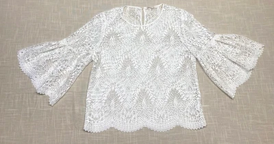 Blusa Top Camisa Crochet Encaje Manga Campana XL Blanca Romántica Coqueta Hippie Boho Foto 1 de 4
