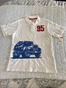 OshKosh B’gosh Boys Shirt Sz 10 Polo Off White Cream Collared 95 Truck Blue NWT - Picture 1 of 16