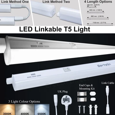 LED Under Cabinet Kitchen Linkable Strip Light 3 Colours Settings T5 Batten Plug - Image 1 of 4