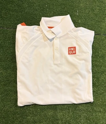 Uniqlo polo mens medium white orange novak djokovic lighweight tennis golf 30 - Image 1 of 4