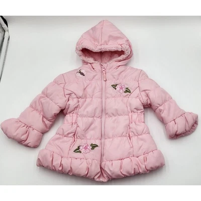 Abrigo acolchado rosa Rothschild para bebé niña con bordado con capucha talla 6-9M usado en excelente estado Foto 1 de 4