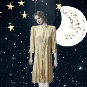 Cream Silk Flapper 1920s Day Tea Dress Button Up Long Sleeves Antique Women’s XS - Picture 1 of 14