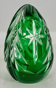 Lenox Green Egg Cut to Clear Crystal Star Paperweight Art Glass- Hungary Vintage - Picture 1 of 9