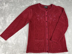 Jenny Cardigan Sweater Size XL Red Floral Embroidered Button Up Grandmacore - Picture 1 of 12
