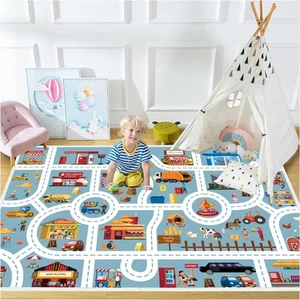 Kids Rug Play Mat Road Rug Car Mat for Kids Toy Cars Play Rugs Race Track Rugs - Picture 1 of 6
