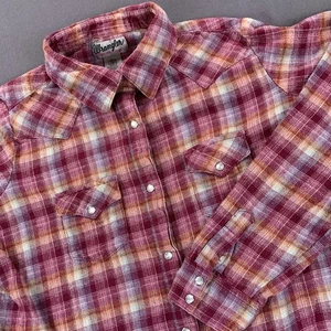 Wrangler Shirt Womens LG Red Plaid Western Pearl Snap Cotton Rancher Rodeo - Picture 1 of 14