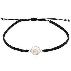 Spiritual Eye of Shiva Muschel Sterlingsilber auf schwarz Zugarmband - Bild 1 von 5