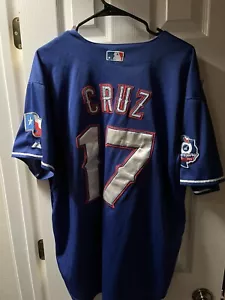 Texas Rangers Cruz #17 MLB Cool Base Majestic Blue Button Down Jersey Sz 48 NICE - Picture 1 of 4