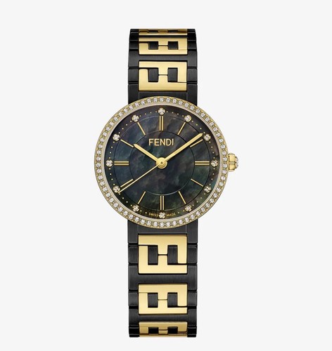 Orologio Forever Fendi 29mm con Bracciale Logo FF Faccia Mocio Nero e Diamanti