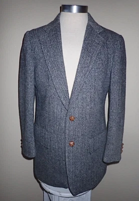 Abrigo Deportivo De Colección Stanley Negro Espiga Harris Tweed Cuero Botones 42 Foto 1 de 4