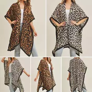 Mantón abierto kimono leopardo marrón o beige con estampado animal - Imagen 1 de 8