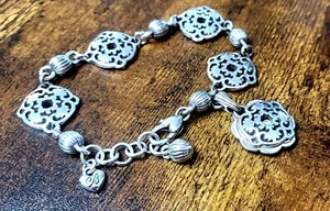 Brighton Cameron Silber Perlen & Spitze Stil Gliederarmband 8" - Bild 1 von 10