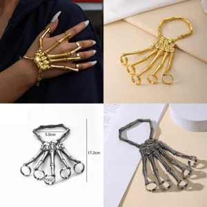 Gothic Skull Metal Skeleton Halloween Party Jewelry Ring Wristband Adjustable - Picture 1 of 14