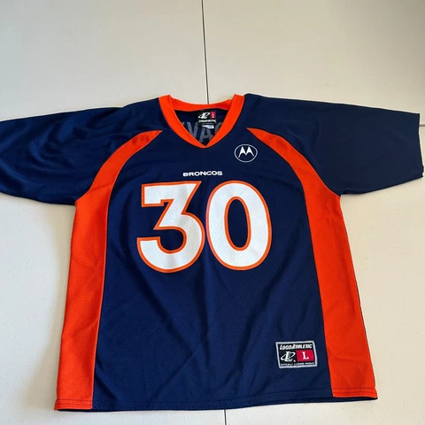 Vintage Denver Broncos Jersey Mens Large Blue Terrell Davis 90s Logo Athletic Cover