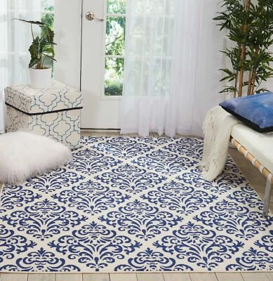 Nourison Grafix Vintage White/Blue 5'3" x 7'3" Area -Rug, Easy -Cleaning, Non - Image 1 of 4