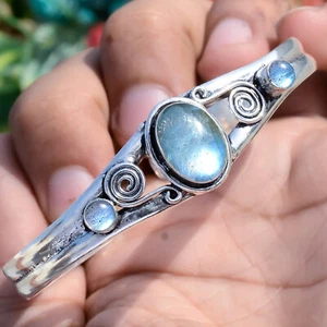 Labradorite Gemstone Bracelet Woman's Jewelry 925 Sterling Silver Cuff Bangle - Picture 1 of 10