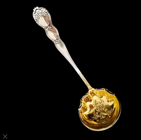 BMS16 BAKER MANCHESTER Solid Cream Ladle with Fancy Gold Wash Bowl, Circa 1915 Cover