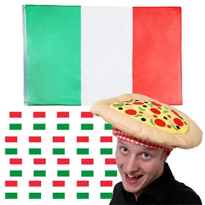 ITALY FLAG, PIZZA HAT + BUNTING ITALY ADULT FANCY DRESS SPORTS DECORATIONS PARTY - Picture 1 of 7