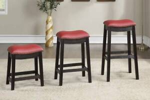 Burgundy PU Upholstery Button Tufted Wooden Counter / Bar Stool (Set of 2)