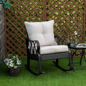 Outsunny Wicker Rocking Chair with Cushions Durable Aluminum Outdoor Relaxing - Picture 1 of 8