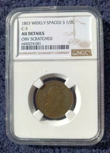 1803 Half Cent, C-3, NGC AU details - Picture 1 of 4