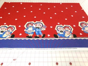 Raggedy Ann & Andy Hearts & Flowers Fabric #4384. Approx. 33x44. M25-607 - Picture 1 of 6