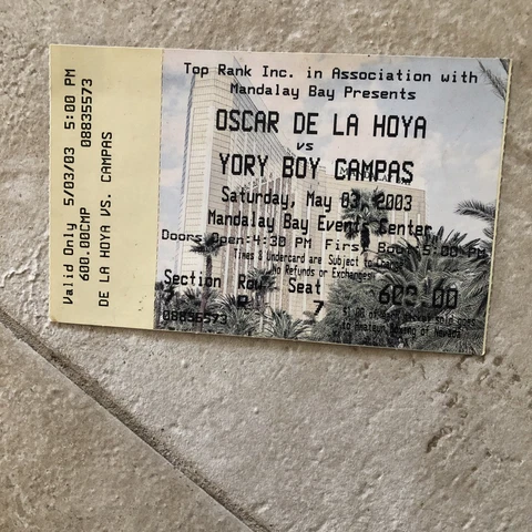 2003 Oscar De La Hoya Vs Yory Boy Campas Ticket Stub Mandalay Bay Las Vegas Cover