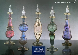 Vintage Royal Limited Blown Glass Perfume Bottles Egyptian Etched Set of 5 NOS - Picture 1 of 8