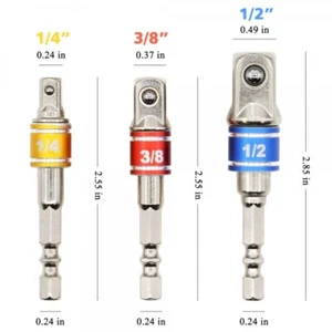 3x Bohrmaschine Akkuschrauber Stecknuss Adapter 1/4" 3/8" 1/2" HEX Verlängerung  - Imagen 1 de 1
