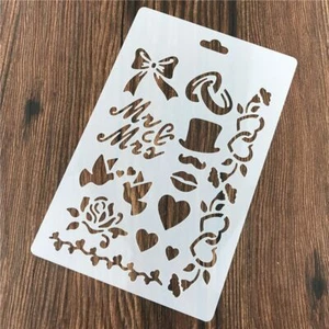 Wedding Bride Mr Mrs Top Hat Heart Bow Rings Plastic Stencil Reusable Mylar UK - Picture 1 of 1
