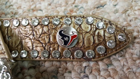 Houston Texans Beige Womens Leather Belt Rhinestone Color Glitz Bling M L XL XXL Cover