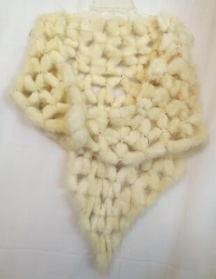 Vtg Handmade Creamy Ivory White Pieced Lace Mink Shawl, Wrap - Image 1 of 4