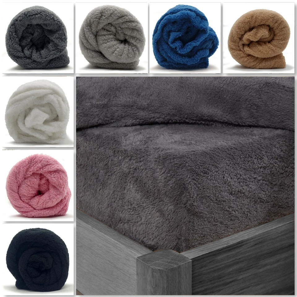 Teddy Fleece Fitted Sheet Sherpa Warm Bedding Single Double King Sizes - Image 1 of 1