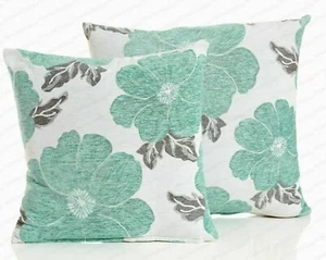 COJÍN DE LINO HUEVO DE PATO AQUA TERCIOPELO AZUL ORUGA FLORES DE AMAPOLA CUBIERTAS £7.95 CADA UNA - Imagen 1 de 2