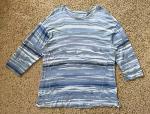 Westbound Women's Tee Shirt Top Blue & Green Stripe 3/4 Sleeve 1X - Picture 1 of 2