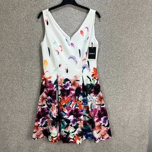 DKNY Womens Dress UK 14 White Floral Fit & Flare Sleeveless Cocktail Wedding New - Picture 1 of 15