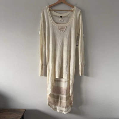 Free People Sheer Knit Long Lightweight Tunic Top Size Large Coastal Boho - Image 1 of 4