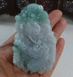 Grand pendentif fleur phénix jadéite jade jade naturel type A Cert'd 91 - Photo 1/7