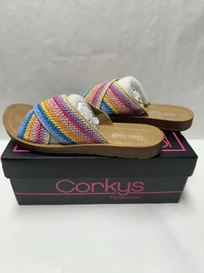 NIB CORKY’s DIG IT MULTI COLORED CROCHET SANDALS SLIDES 9 WOMENS - Picture 1 of 5