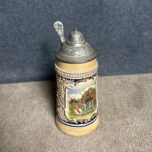 Vintage German Beer Stein Hillside Scene With Hinged Lid From Germany - Picture 1 of 9