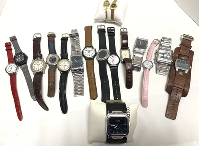 Lote de 17 Relojes Timex Citizen Kenneth Cole Fósil Piezas o Reparación Foto 1 de 4