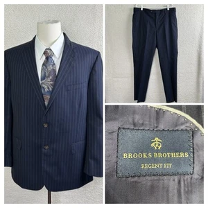 Brooks Brothers Mens 46L 38x33 Regent Fit Navy Pinstriped 100% Wool Suit - Picture 1 of 21